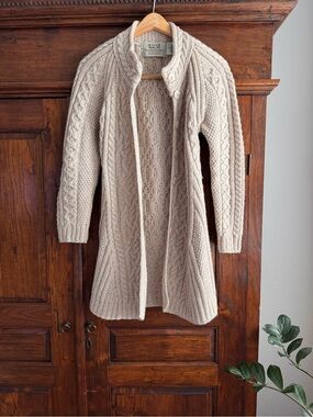 Aran Sweater Market Long Merino Wool Cable Knit Cardigan